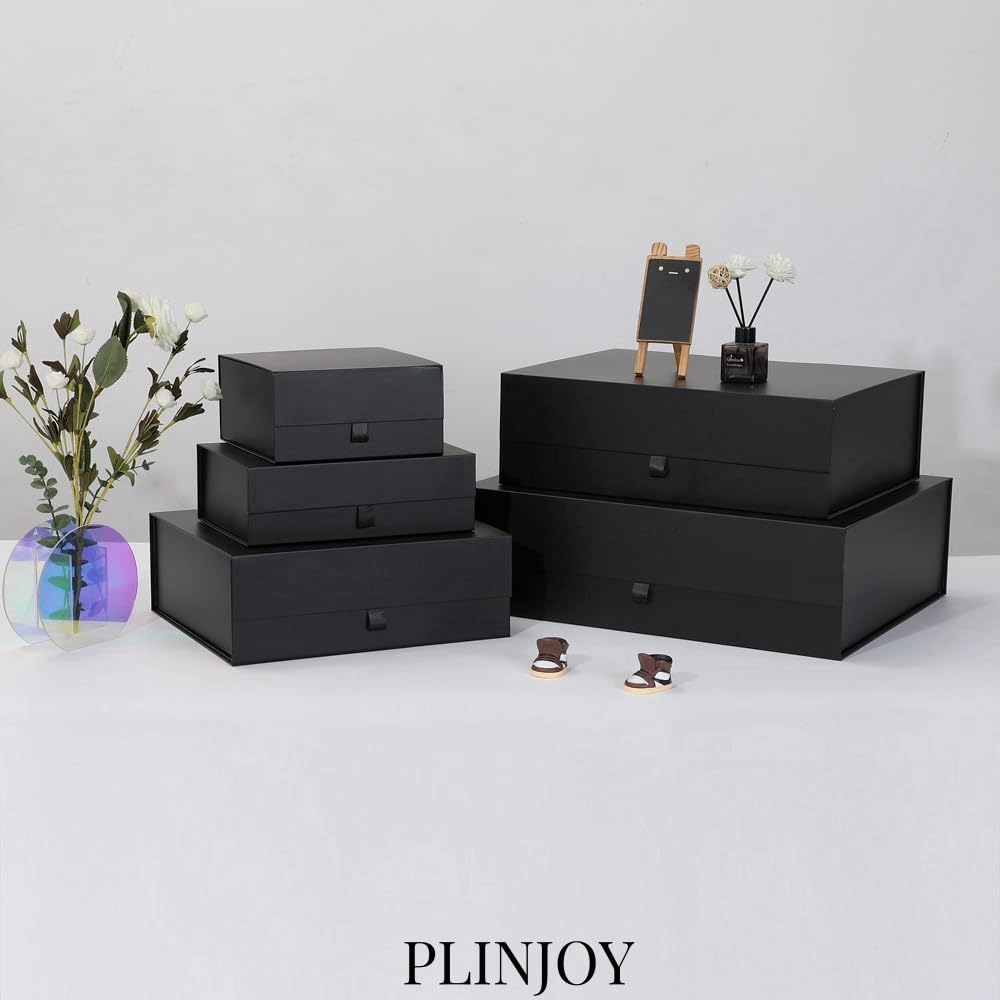 PLINJOY Black Gift Box Large 13.5x11.8x4.7 Inches, Black Gift Boxes for Presents with Magnetic Closure Lid, Luxury Gift Box Rectangle Collapsible Boxes for Gift Packaging