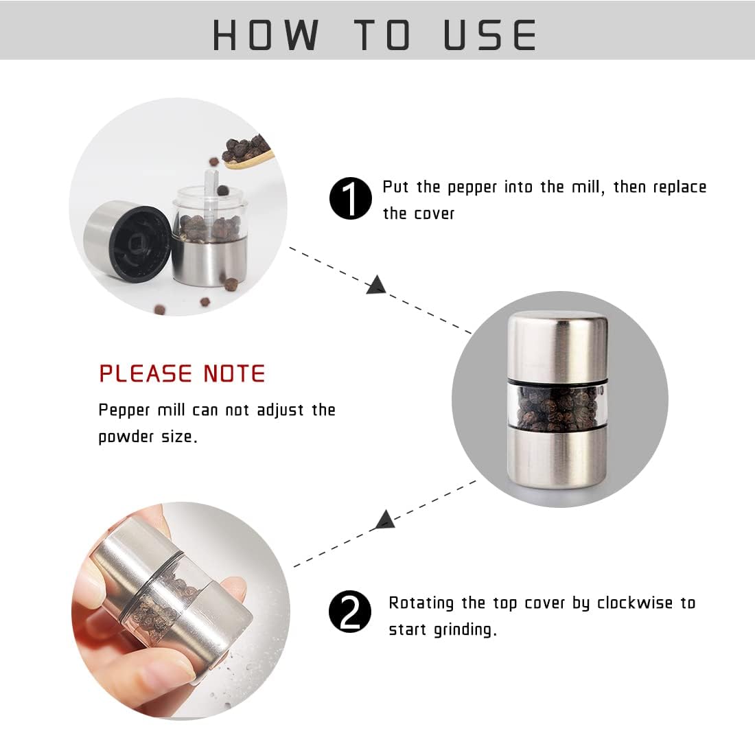 ROLMZJX 2 Pcs Mini Salt and Pepper Grinder Set,Travel salt and pepper shakers,mini salt and pepper shakers,Salt Grinder refillable for Kitchen Camping Gift
