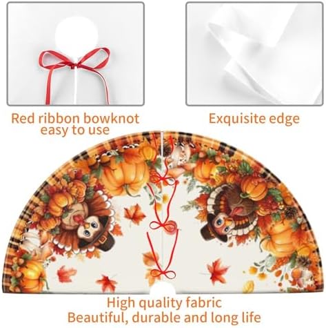 Thanksgiving Christmas Tree Skirt 36 Inch Fall Turkey Pumpkin Xmas Tree Mat Party Decor Supplies for Holiday Home Decorations