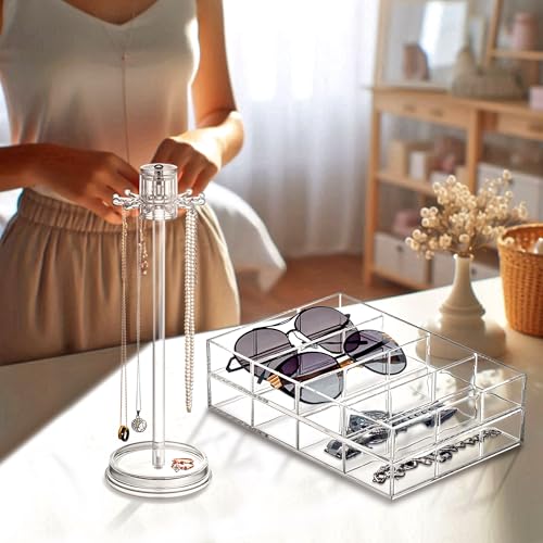 Amazing Abby - Soleil - Acrylic 4-Compartment Sunglass Organizer, Plastic Eyeglass Display Case, Transparent Jewelry Storage Tray, Clear Beauty Supply Holder, Great for Bedroom and Bathroom - style: 1-Pack