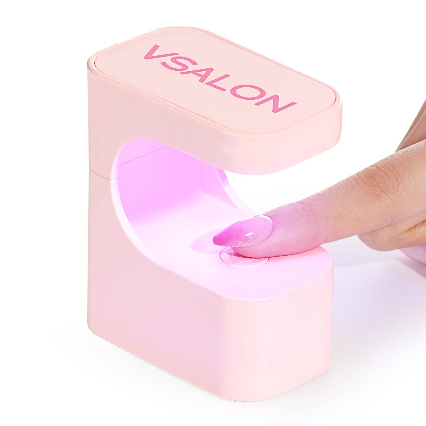 VSALON Short Almond Press-On Nails - 32 PCS French Tip Main Nails in 16 Sizes & 10 PCS Pink Alternative Nails - Reusable Fake Nail Kit with UV Glue, Easy Tabs, Nail Glue Remover & Nail Lamp