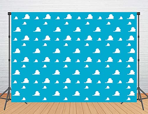 Blue Toy Backdrops for Photography, 5x3FT White Clouds Wall Paper Photo Backgrounds, Children Kids Birthday Themed Party Photo Booth Props RBJMYLU37 - size: polyester microfiber fabric-5x3ft