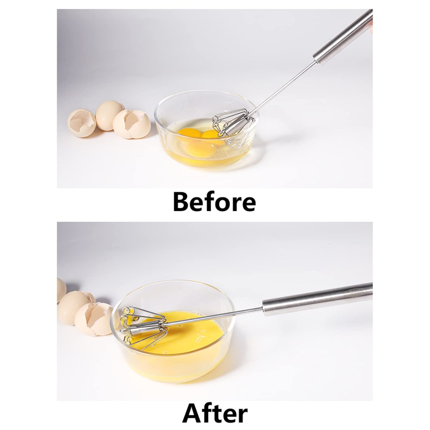 Newness Egg Whisk, [2 Pack 10in & 12in] Stainless Steel Hand Push Whisk Blender for Home - Versatile Tool for Egg Beater, Milk Frother, Hand Push Mixer Stirrer - Kitchen Utensil for Blending, Whisking