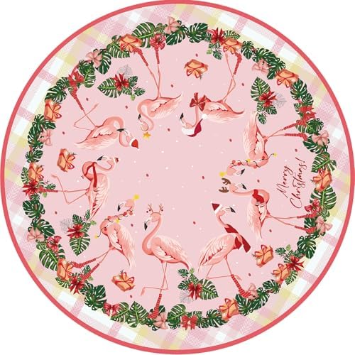 Christmas Tree Skirt in Flamingo, 48-inch Beach Christmas Tree Skirt, Flamingo Christmas Party Decorations, Festive Holiday Party Decorations