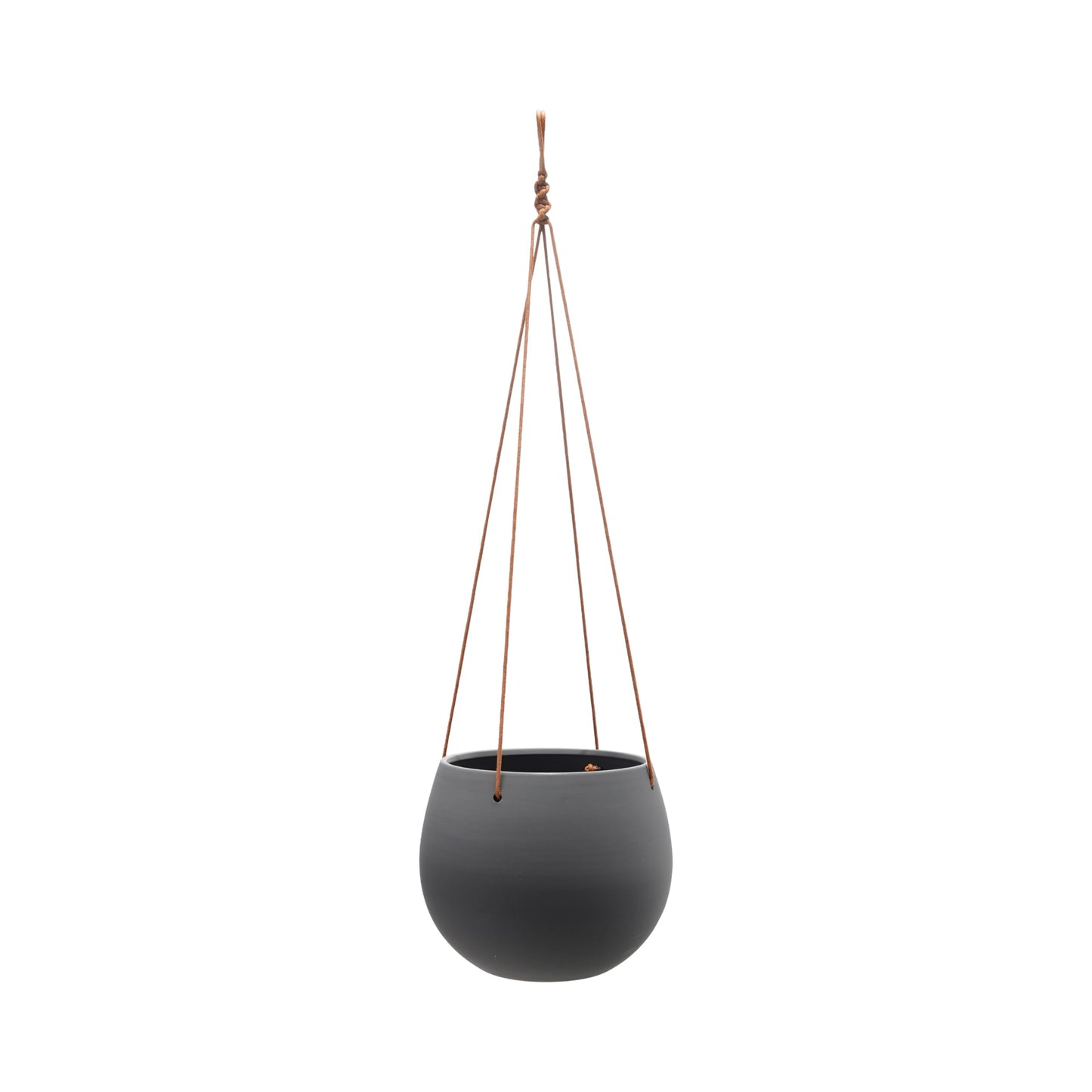 Bloomingville Hanging Stoneware Planter with Leather Rope Hanger, Latex Finish, Blue