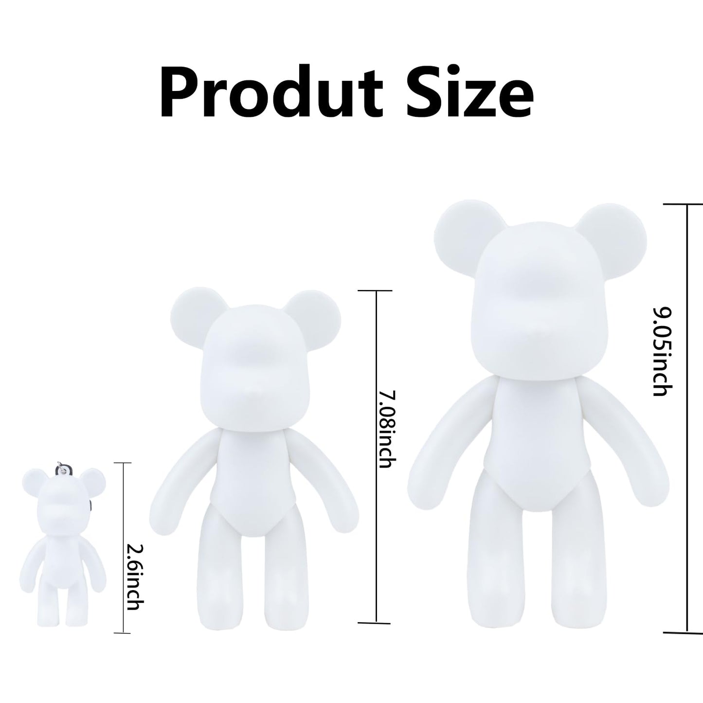 Coniuty 7+9 inch Blank Bear Mold 2 Set DIY Fluid Bear + 1 Keychain Creativity Figure for Home Decoration
