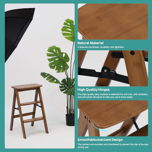 Kate 3-Step Foldable Wooden Step Ladder, 300 lb Capacity Solid Wood Step Stool for Photography Studio, Portrait Shooting, Home Kitchen & Living Room