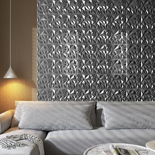 Art3d 33-Pack 3D Wall Panels - Diamond Textured Feature Paneling for Gaming, Living Room, TV Wall - 12 x 12 inch Silver - color: ‎Silver, size: 12x12 Inch 33 pcs