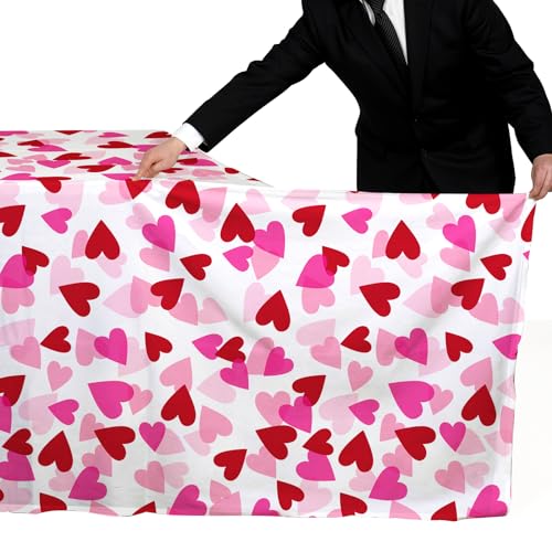 Valentine's Love 3-Pack Tablecloths: Waterproof & Disposable Plastic Covers, 54x108", Romantic Heart-Themed Decorations for Memorable Party Tables - style: heart