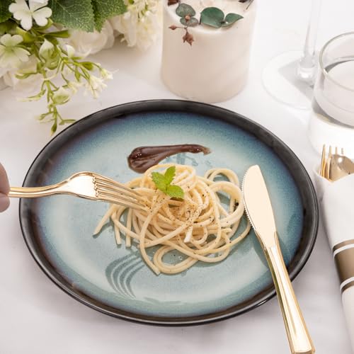 50Guests Pre Rolled Gold Plastic Silverware Sets - Heavy Duty Gold Cutlery - Include 50 Pack Wrapped Disposable Utensils with Napkins for Parties, Dinners & Weddings - color: 50Pack - Gold