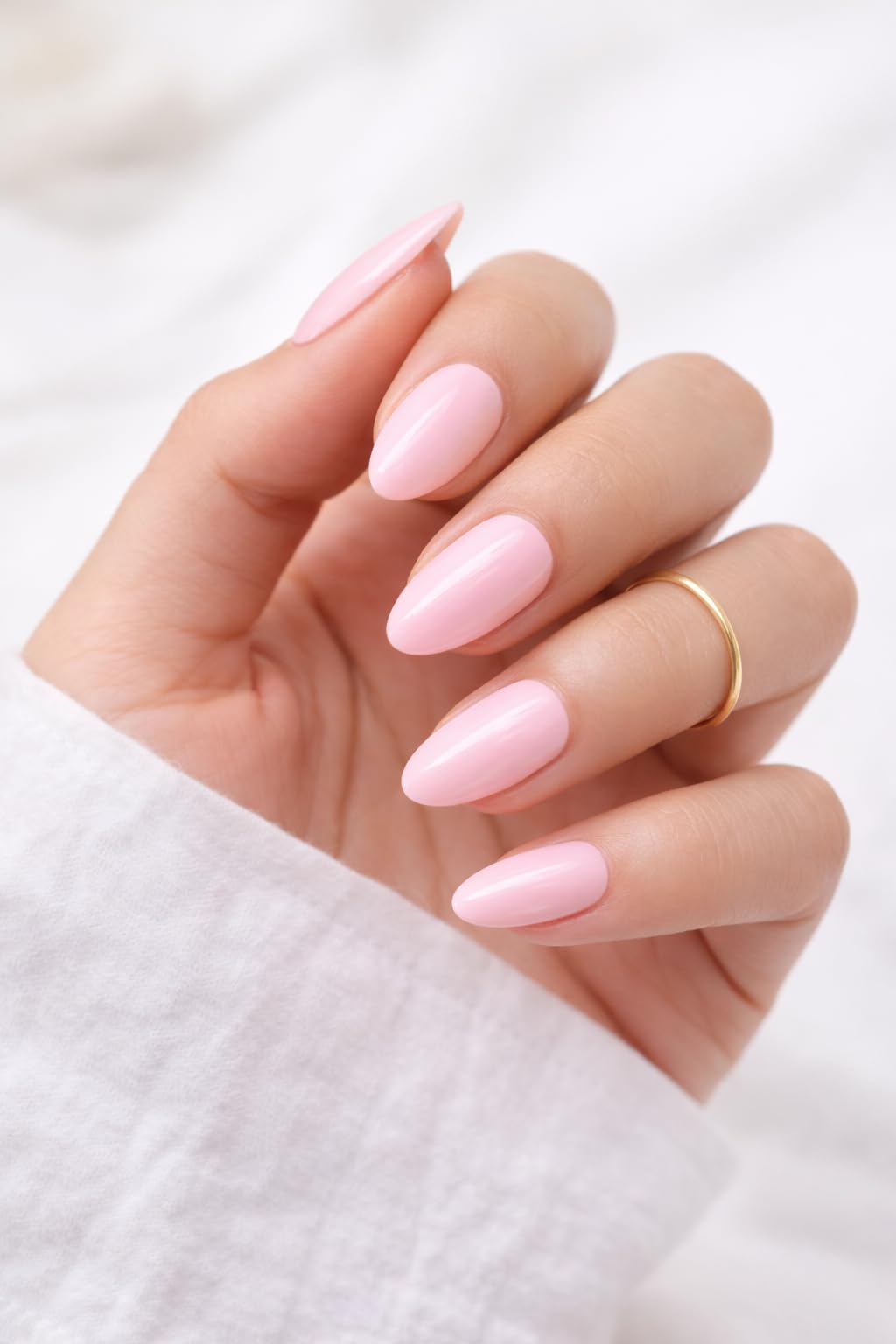 Solid Color Press On Nails Short Almond Style (Pink)
