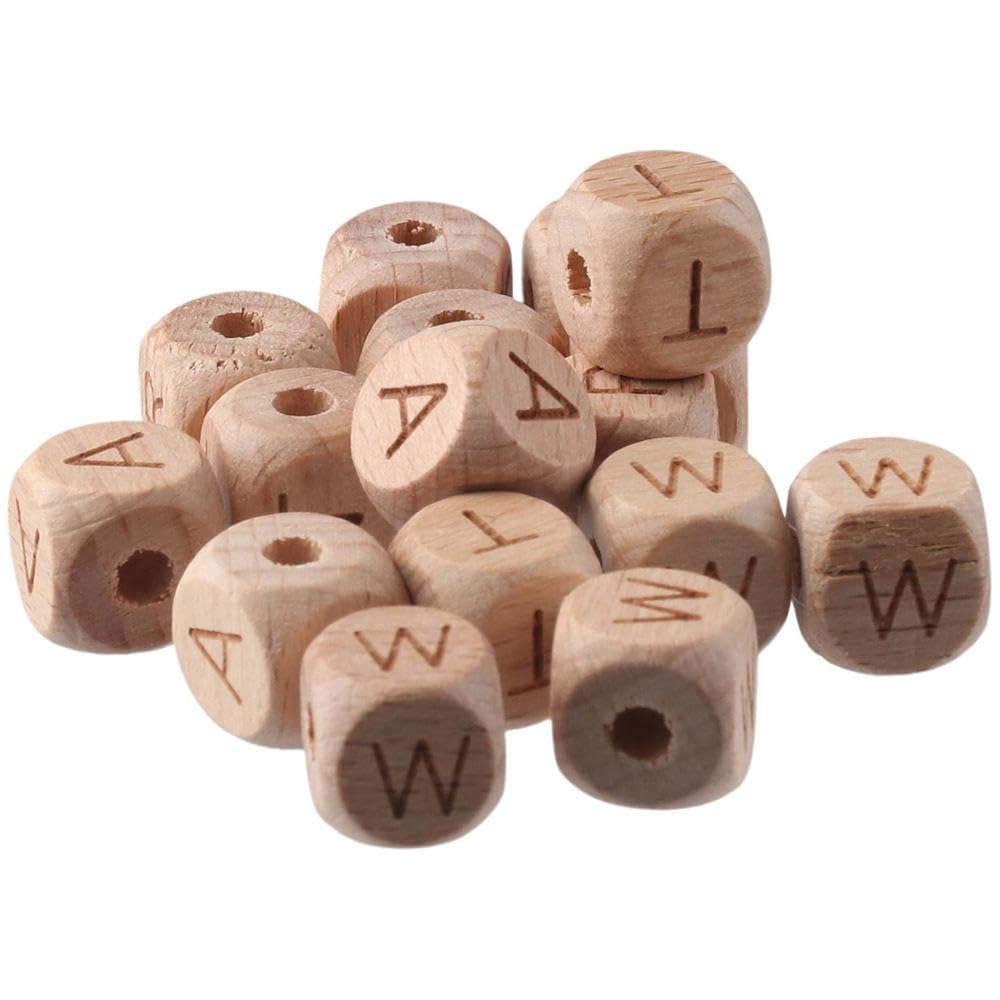 diyhub 112 Pcs Letter Wooden Cube Alphabet Beads,Large Hole Wood Spacer Beads with Star Heart for Necklaces Bracelet DIY Crafts Decor