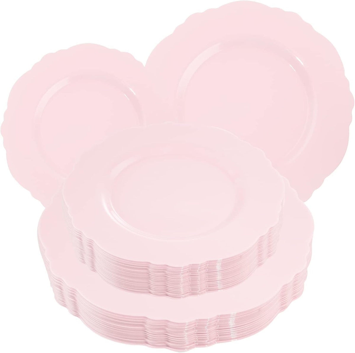 WDF 60pcs Pink Plastic Plates - Baroque Pink Disposable Plates Including 30 Dinner Plates 10.25inch, 30 Dessert Plates 7.5inch for Upscale Wedding &Parties