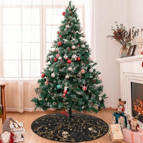 Halloween Cat Christmas Tree Skirt Xmas Tree Skirt, Winter Christmas Tree Mat for Home Party Holiday Indoor Outdoor Decorations