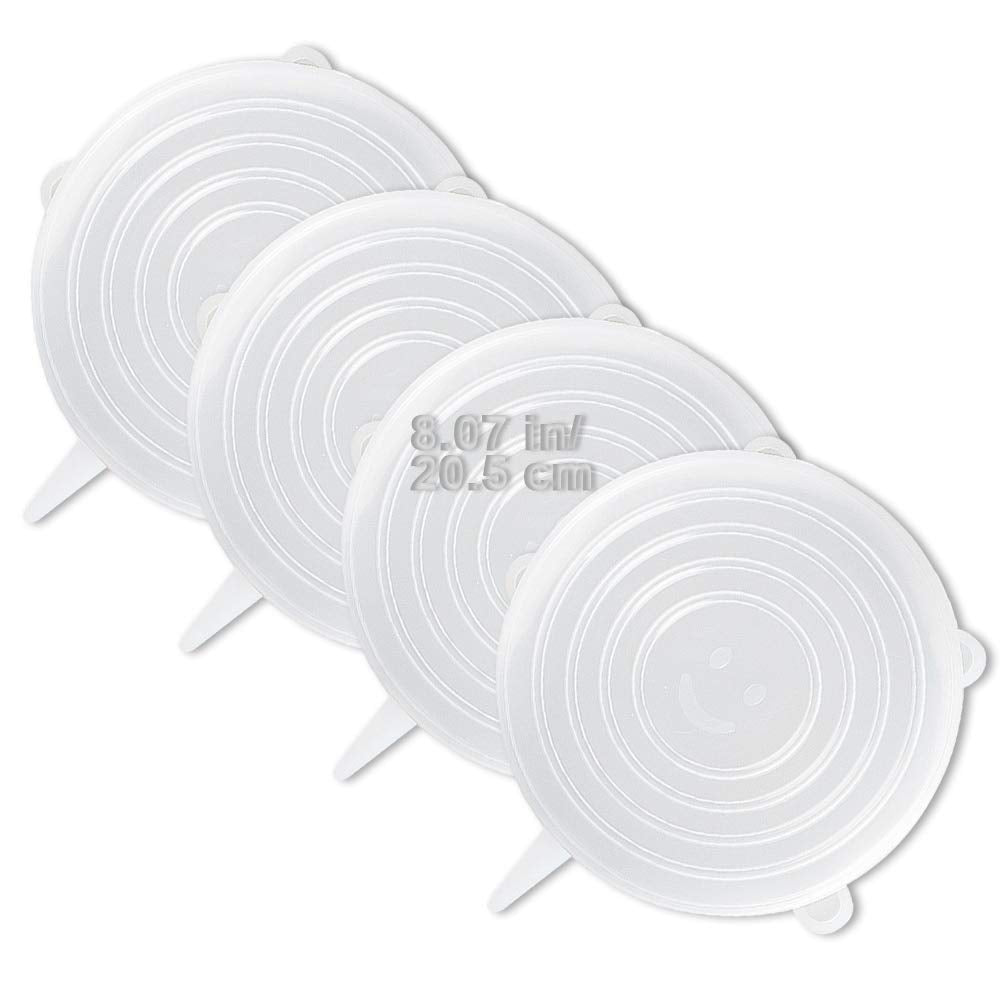 LELE LIFE 4 Pack Same Size Silicone Stretch Lids, Thicker Reusable Sturdy Silicone Container Cover, Expandable Food Storage Covers, Dishwasher and Freezer Safe, 8.07in(20.5cm)
