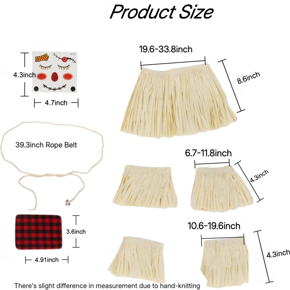 Lunaryvo Scarecrow Costume, Scarecrow Hat Raffia Straw Kit Face Decals Sunflower Patchwork Halloween Harvest Accessories (Brown-13pcs)