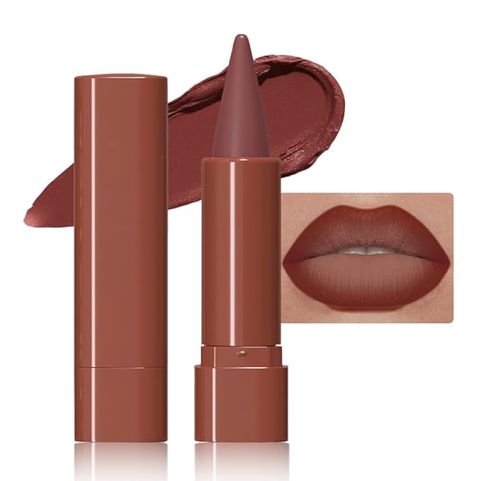 Reddish Brown Gradient Matte Lipstick Crayon Lip Liner pencil for Women, Flawless Contour Gradual Ombre Effect lip Pencil, Long Lasting Waterproof Smudge Proof Lipstick Pencil 03#