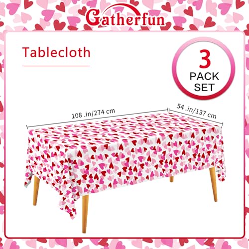 Valentine's Love 3-Pack Tablecloths: Waterproof & Disposable Plastic Covers, 54x108", Romantic Heart-Themed Decorations for Memorable Party Tables - style: heart