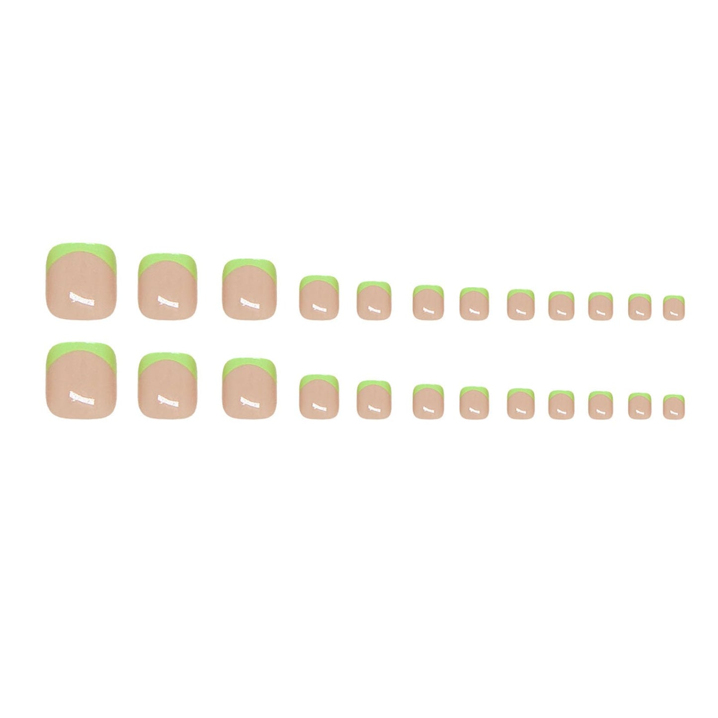 RUOKEXIN Short Press on Toenails Green French Tip Fake Toenails with Designs Square Toe Nail Press ons Sparkly Artificial Nails for Women 24Pcs