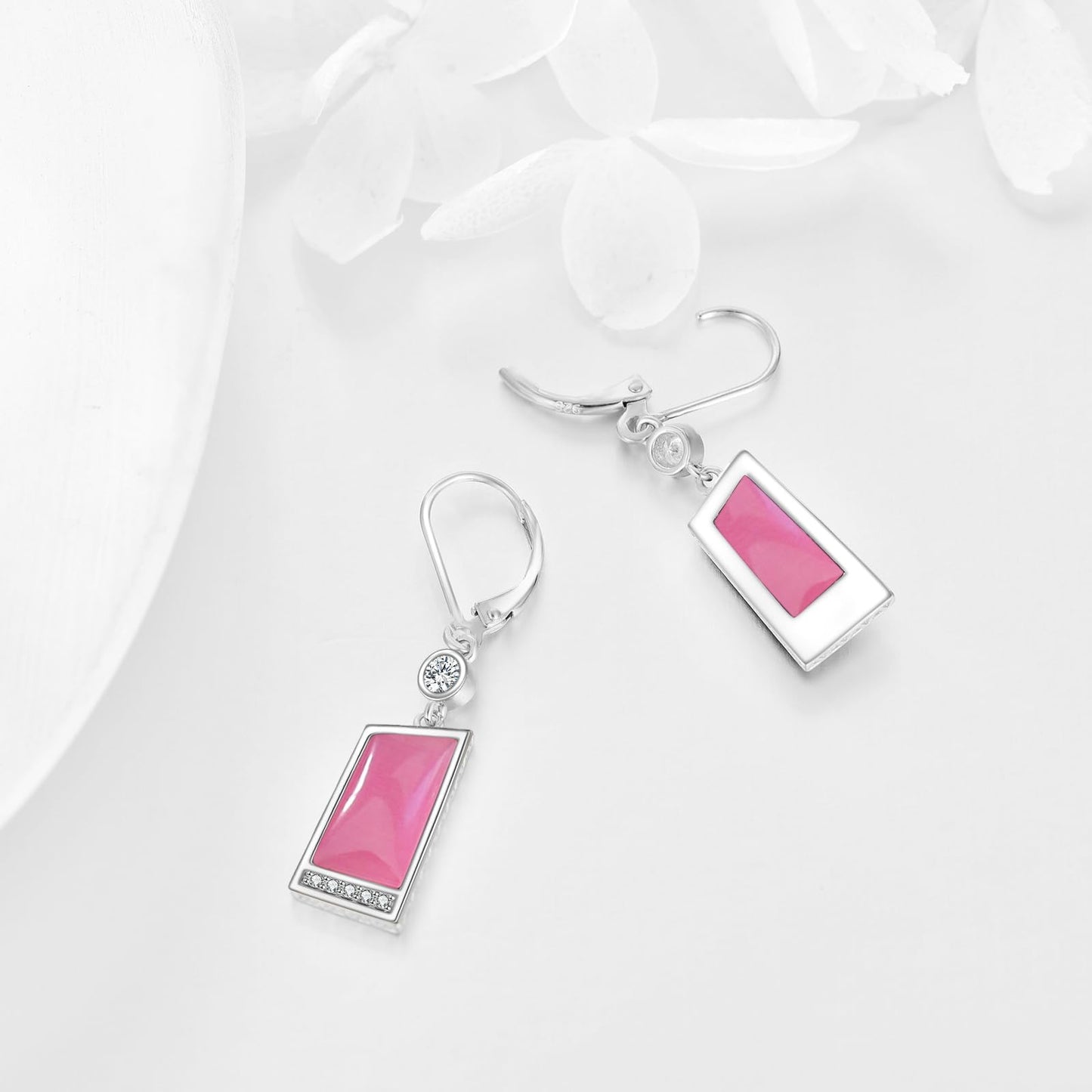 Pink Earrings Sterling Silver Pink Drop Earrings Geometry Leverback Dangle Earrings Jewelry Christmas Gifts for Women