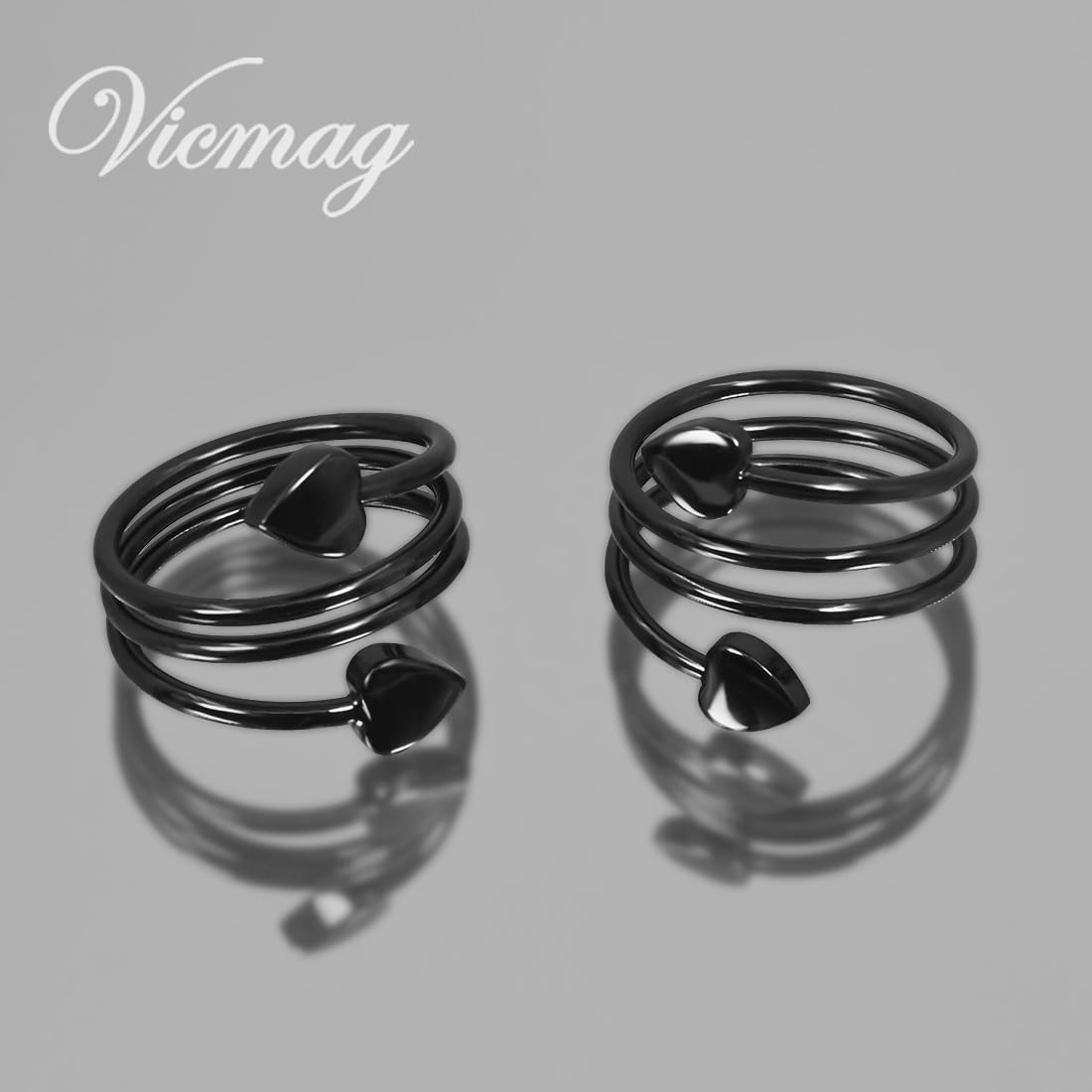 Vicmag Copper Magnetic Ring for Women Ring Ladies Fingers Thumb 99.9% Solid Pure Copper Gift 2PCS Adjustable (Black Heart)