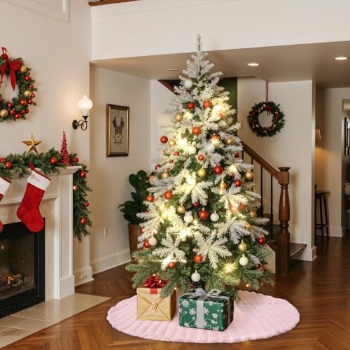 Lanpn Christmas Tree Skirt 71 inch, Faux Fur Xmas Tree Skirt Plush Winter Christmas Tree Mat for Extra Large Artificial Trees Winter Home Party Holiday Indoor Xmas Decorations (Pink, 180cm)