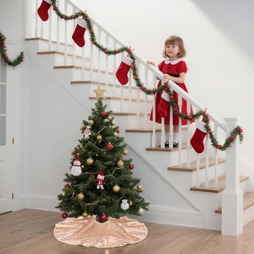 Poise3EHome Rose Gold Christmas Tree Skirt, 24 Inch Sequin Tree Skirt