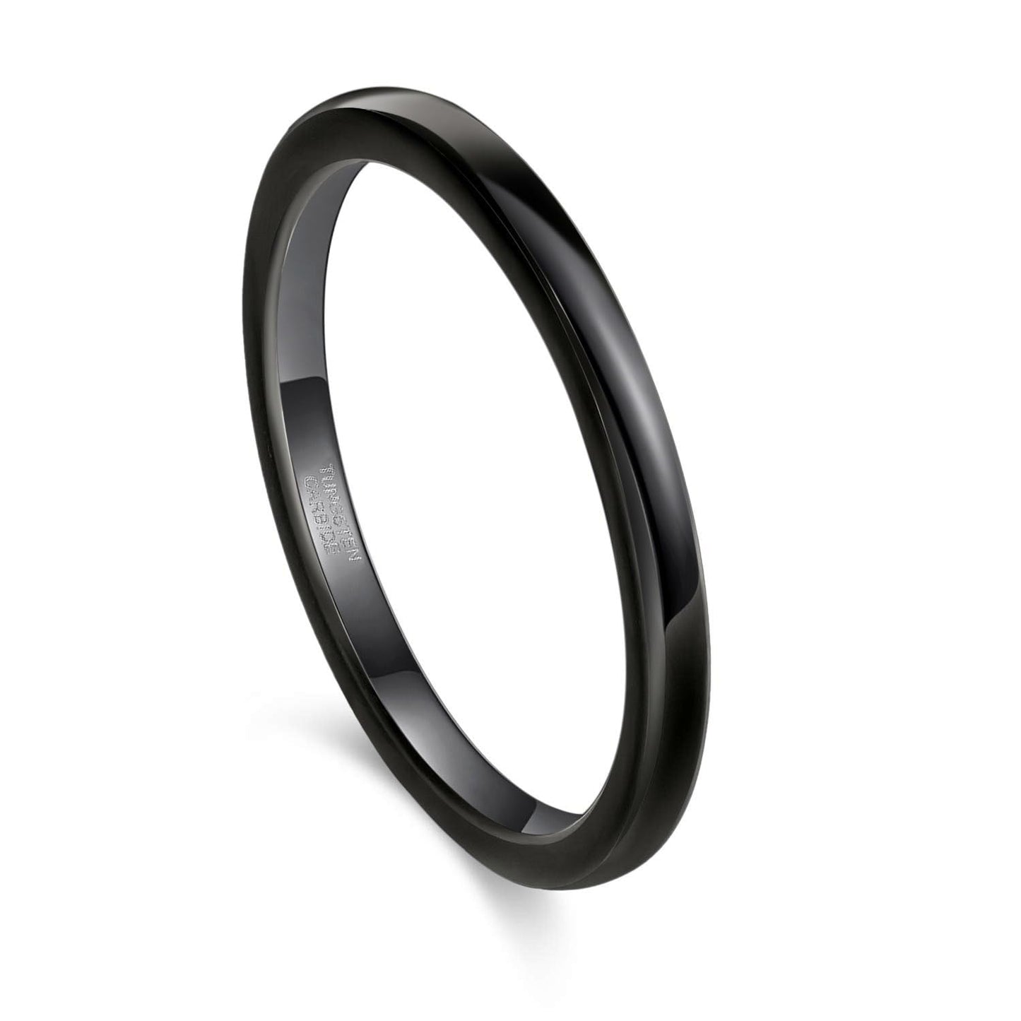 Greenpod 2mm Thin Tungsten Rings for Women Men Black Dome Polished Wedding Band Comfort Fit Size 6.5