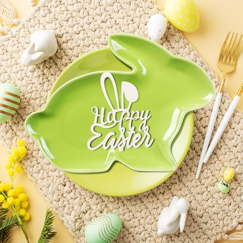Jinei 4 Pcs Easter Bunny Shaped Plates Ceramic Serving Candy Dishes Rabbit Dinner Tray Salad Dessert Appetizer Plates Dinnerware for Easter Party Spring Garden Tea Party Supplies(Multicolor) - color: Multicolor
