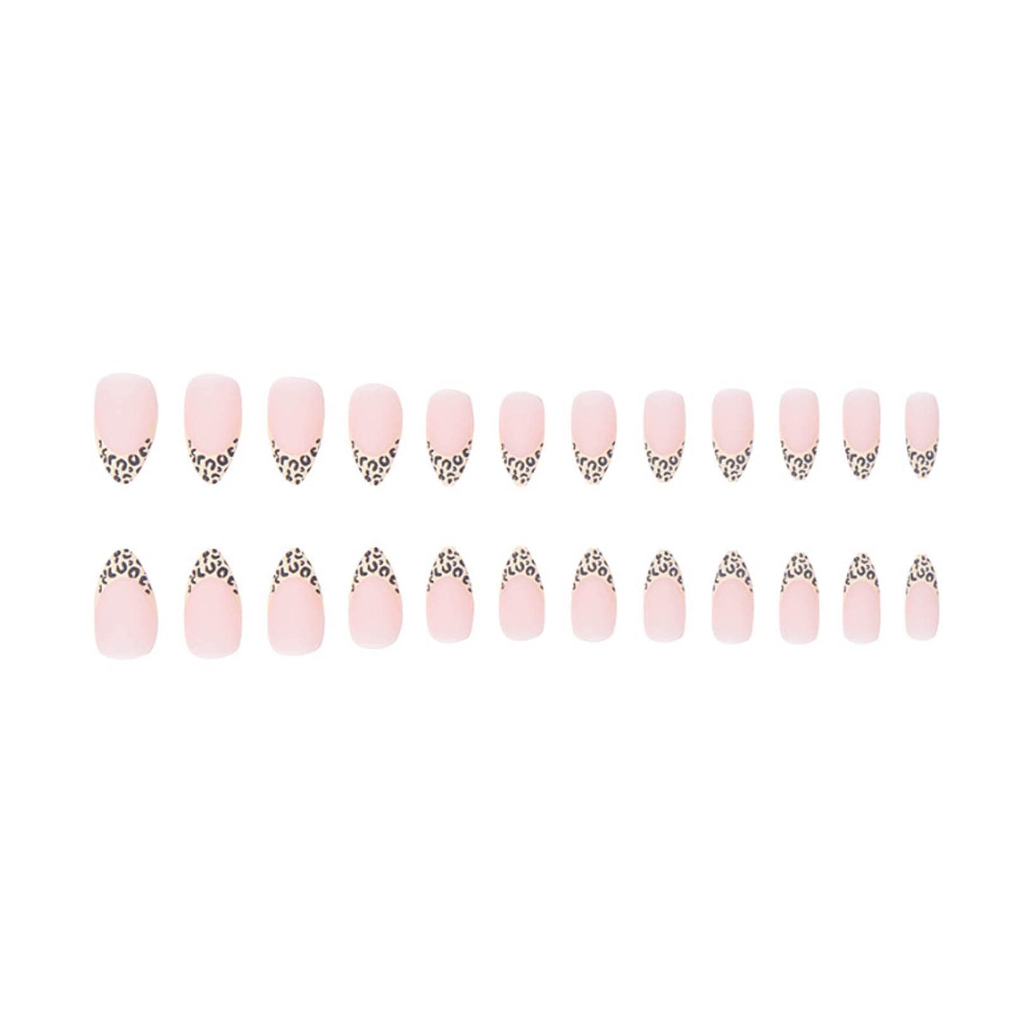 Kamize French Press on Nails Almond Leopard Print Fake Medium Nails Design Acrylic Full Cover Nude False Nails for Women and Girls 24PCS
