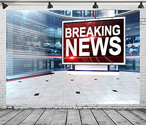 BELECO 10x6.5 ft Fabric News Broadcast Hall Backdrop Studio TV Breaking News Room Broadcasting Background Program Record Business Study Photo Prop - size: 10x6.5FT