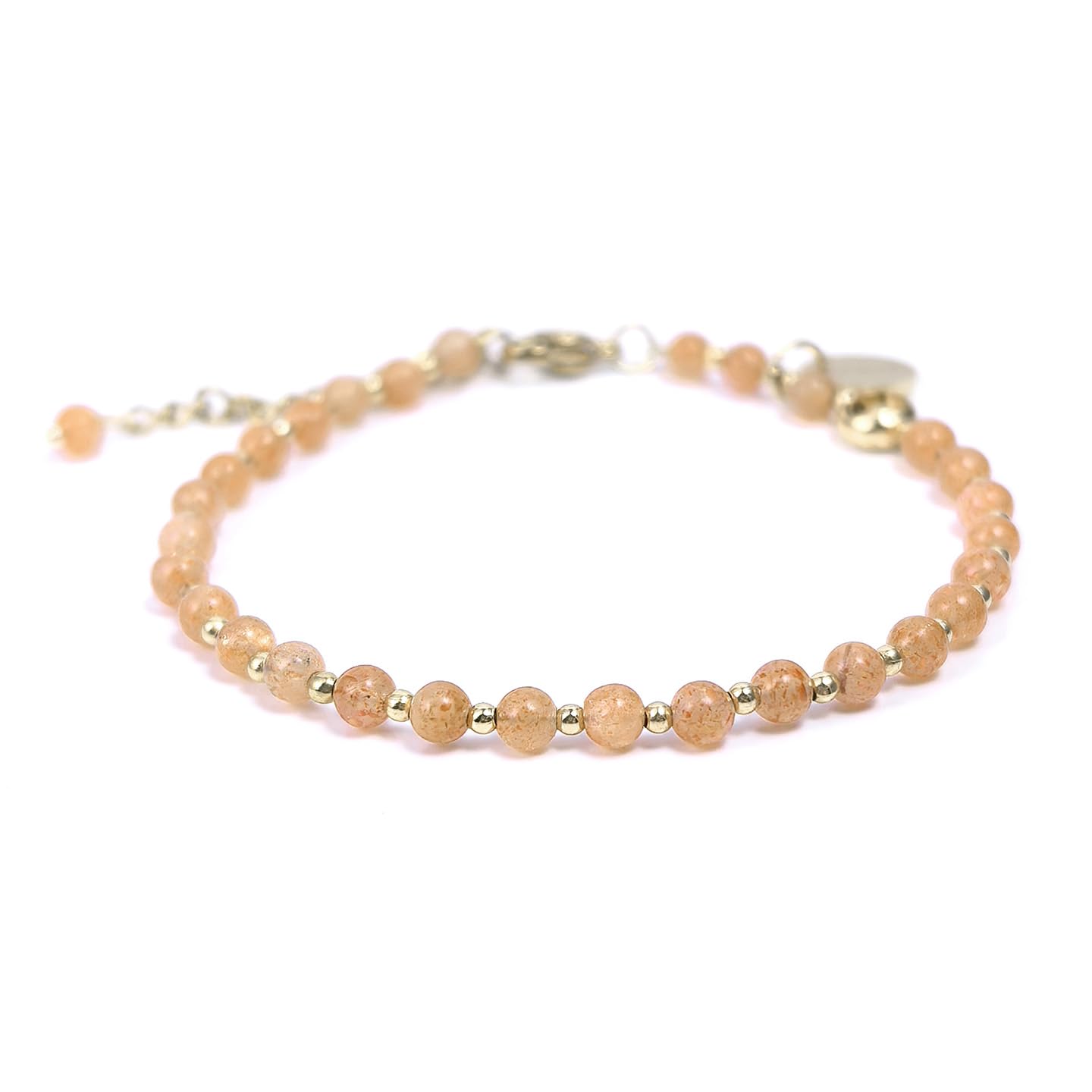 Morchic 3mm Orange Sunstone Feldspar Natural Gemstone Beaded Bracelet for Women, Dainty Charm Jewelry, Adjustable 7.1-8.6" Ideal Birthday Holiday Gift
