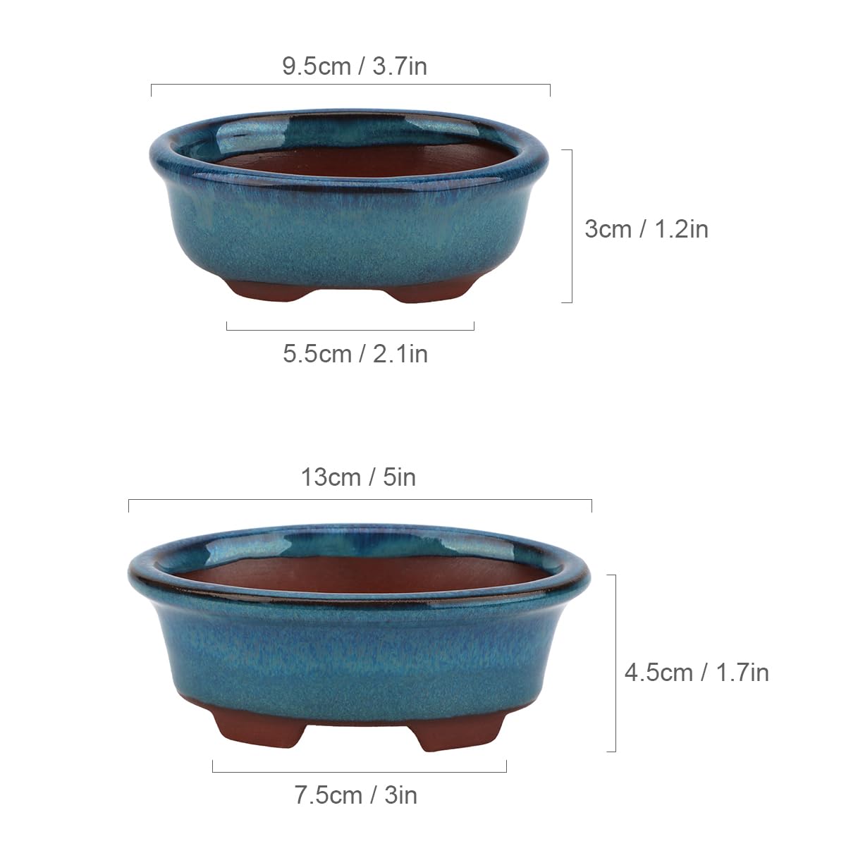 Bonsai Planter Succulent Small Glazed Pots, Value Pack of 2 + 4 Soft Mesh Drainage Screens