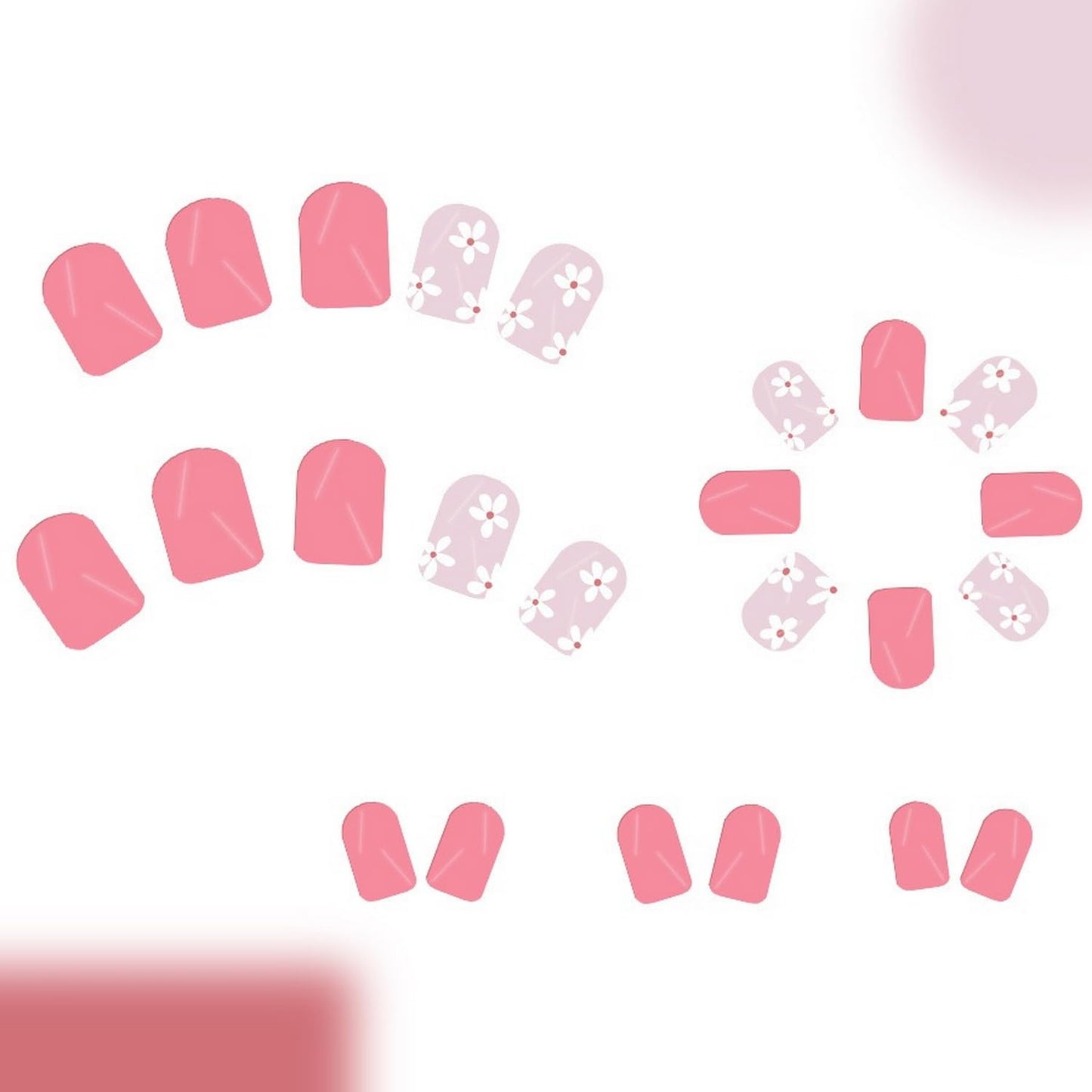 24 Pcs White Flower Press on Nails Short Square Fake Nails Spring Cherry Blossom False Nails Glossy Pink Full Cover Floral Acrylic Nails Stick on Nails for Women Nails Manicure Decoration