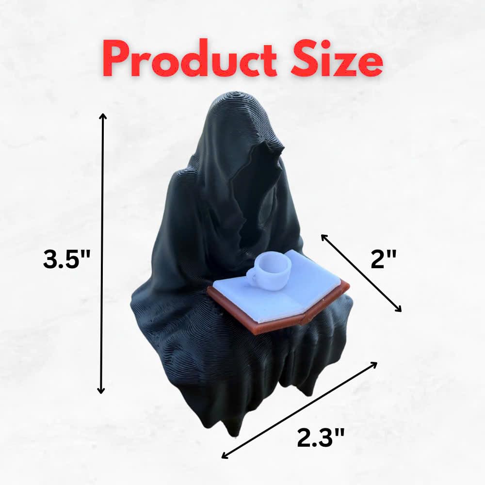 Grim Reaper Mini Figurine – Funny Halloween Decor for Coffee Fans – Gothic Desk Statue – 3D Printed Dark Humor Collectible for Office or Shelf