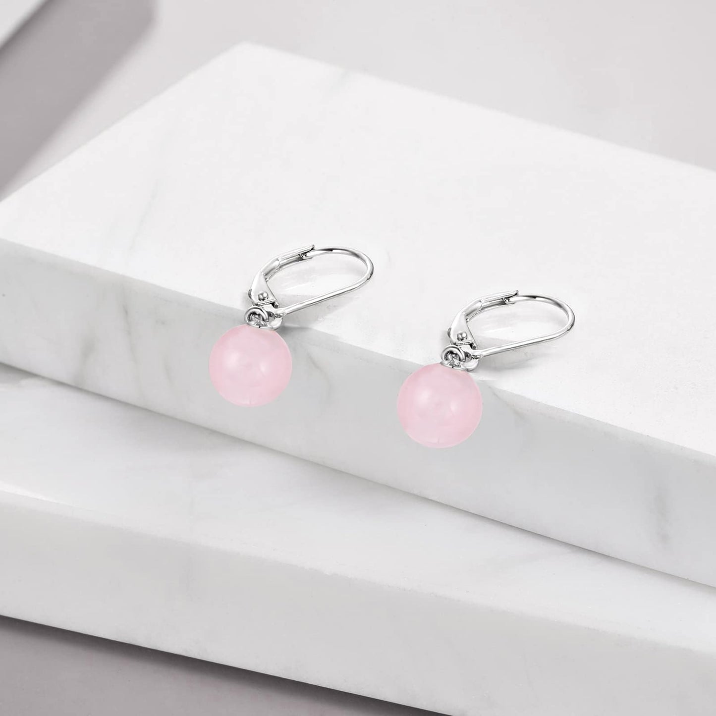 925 Sterling Silver Rose Quartz Leverback Earrings Dangle Drop Jewelry Gifts for Women (Rose Quartz)