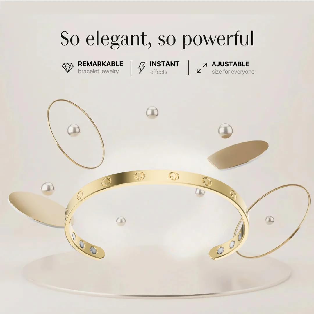 CALMI - Magnetic Wellness Bracelet with Adjustable Stainless Steel Design - 18K Gold-Plated - Wearable Magnetic Field Accessory for General Wellbeing | Unisex (Silver)