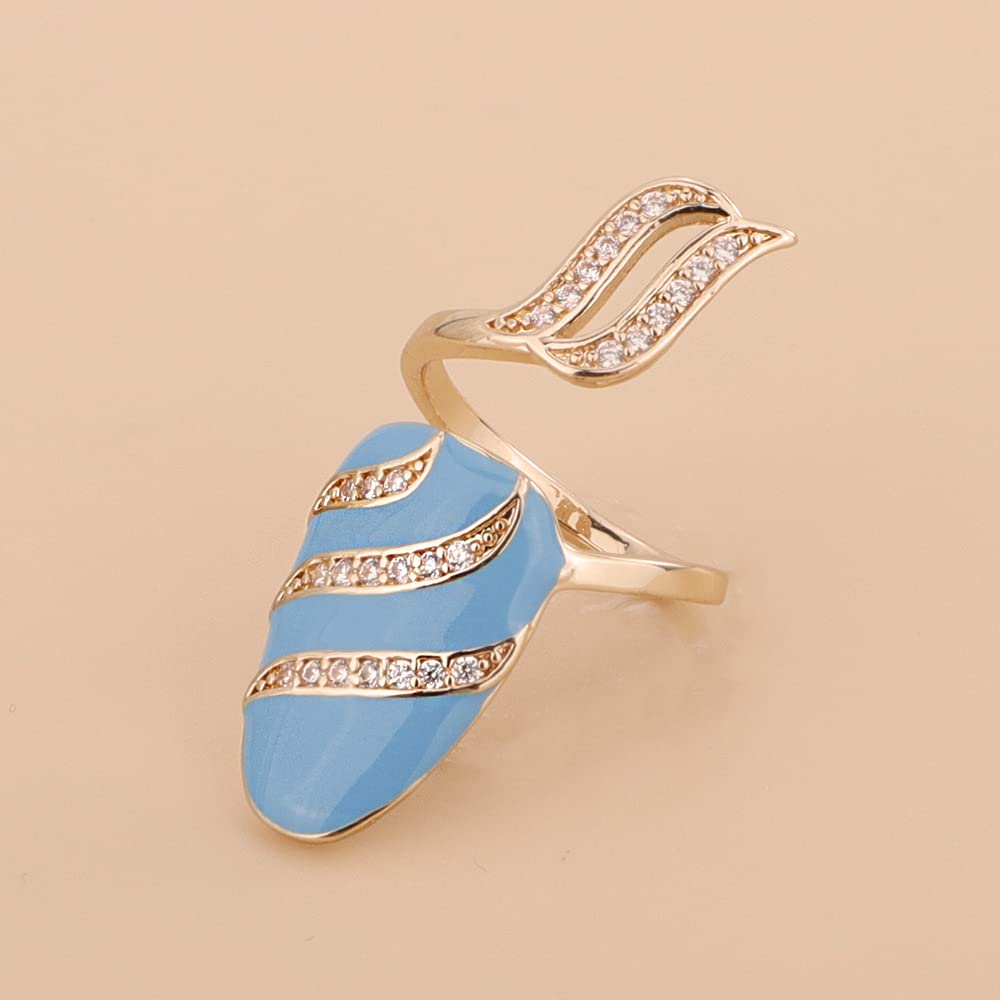 Rumtock Statement Gold Fingernail Ring with CZ Rhinestones Blue Knuckle Nail Ring Maincure Finger Tip Jewelry for Women