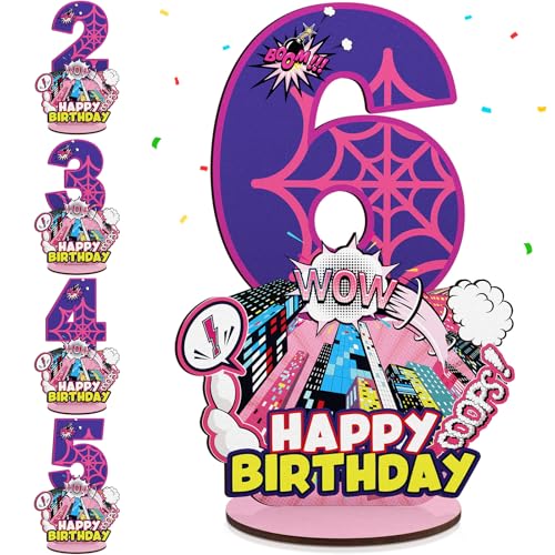 Baderke Pink Spider Theme Birthday Number Sign 16.7'' Purple Spider Birthday Centerpiece for Party Decor Wooden Table Photo Prop(6th) - style: 6th