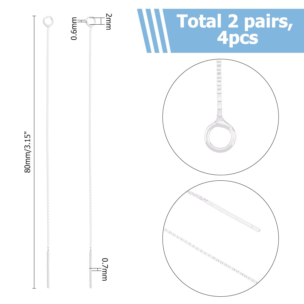 Hobbspring 2 Pairs Silver Chain Threader Earrings 925 Sterling Silver Tassel Chain Earrings 8cm Pull Through Threaded Long Chain Drop Tassel with Loop for Women DIY Earring Making