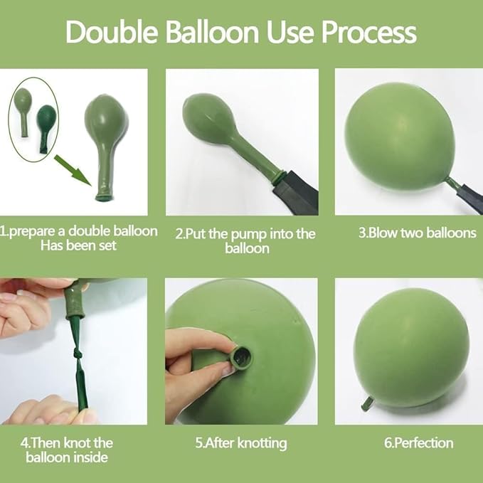 Dusty Blue & Avocado Green Balloon Garland Kit, Double Stuffed – Pastel Blue, Avocado Green & Off-White Latex Balloons for Jungle, Safari & Neutral Birthday