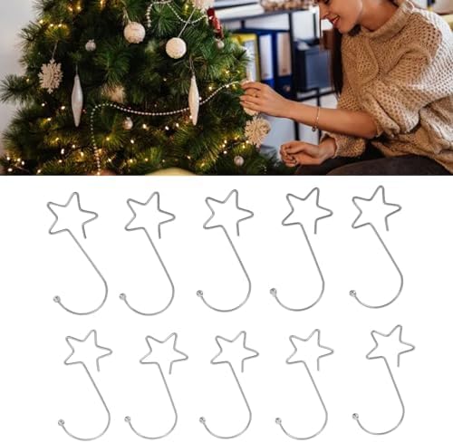 SIXRUN 120pcs Star Shaped Christmas Tree Hooks, Stainless Steel Decoration Hangers for Easter Halloween Party, Ornament Hooks, Christmas Decoration (Silver)