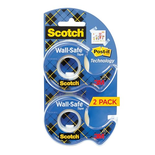 Scotch Wall-Safe Tape, 2 Dispensered Rolls, Sticks Securely, Removes Cleanly, Invisible, Designed for Displaying, Photo Safe, 3/4 in x 600 in (183-DM2) - size: 2 Rolls