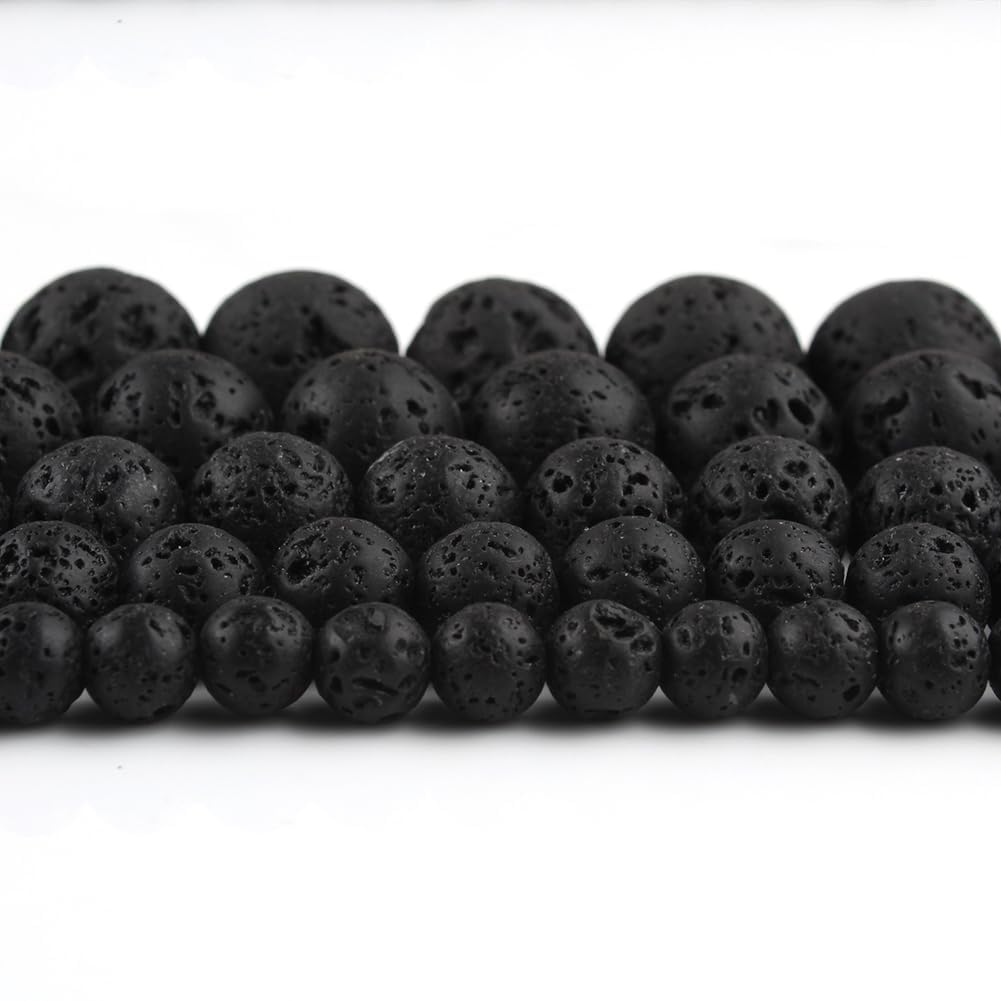 45pcs 8mm Natural Stone Beads Black Lava Beads Energy Crystal Power Gemstone for Jewelry Making, DIY Bracelet Necklace