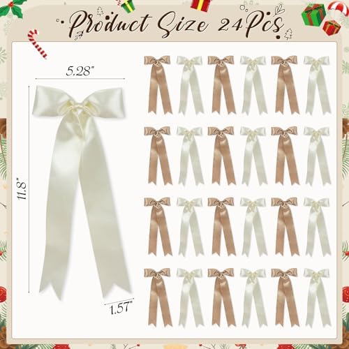 24 Pcs Christmas Tree Bows Decorations - Satin Ribbon Bows for Wreath, Tree Topper, Ornaments, Garland, Home, Staircase, Fireplace Decor