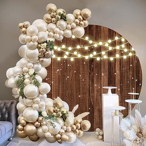 7.5x7.5ft Glitter Rustic Wood Round Backdrop Brown Wooden Texture String Lights Circle Photography Background for Baby Shower Birthday Wedding Bridal Shower Party Banner Photo Booth Props - size: 7.5x7.5ft-Diameter