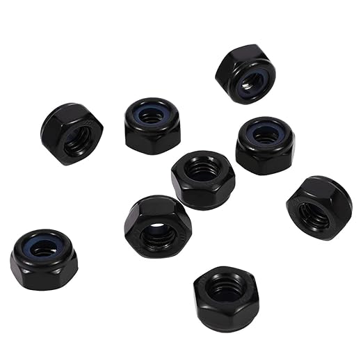 MewuDecor 1/4-20 Nylon Insert Hex Lock Nuts Locknuts, 304 Stainless Steel 18-8, Black Oxide, 100 PCS