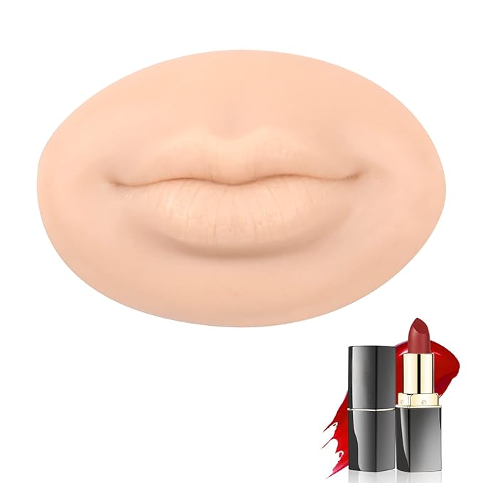 3D Silicone Fake Lips Large with Lipstick for Makeup Tattoo Practice Realistic Artificial Lip Mannequin for Beginners Artists (Charming Smiling Lip,Ivory White)