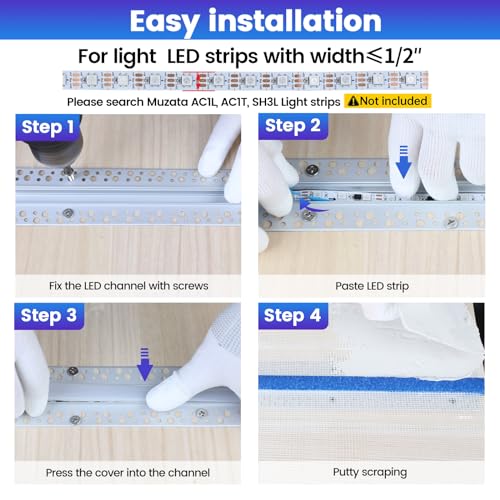 Muzata 10Pack 6.6ft/2M Plaster in LED Channel Trimless Recessed LED Strip Diffuser Channel Spotless Deeper Wider for Drywall Ceiling Wall U117 WW 2M - size: 10Pack*2M/6.6FT