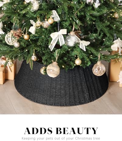 Rustic Farmhouse Christmas Tree Collar - Christmas Decorations Indoor - 28 Inch Woven Wicker Base Cover for Artificial Trees, Holiday Decoration Ring Skirt Basket for 5-9Ft, Natural & Stable